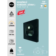 SENSÖRLÜ KORİDOR AYDINLATMA SİYAH KASA 6500K  GÜNIŞIĞI 